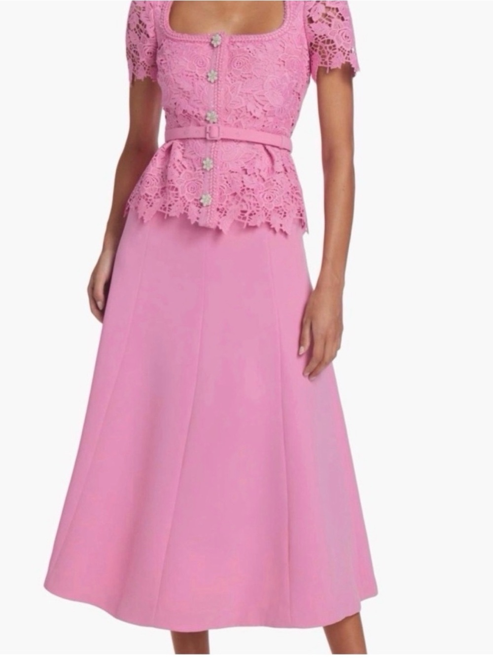 Self-Portrait Pink Midi Dress with Lace Bodice